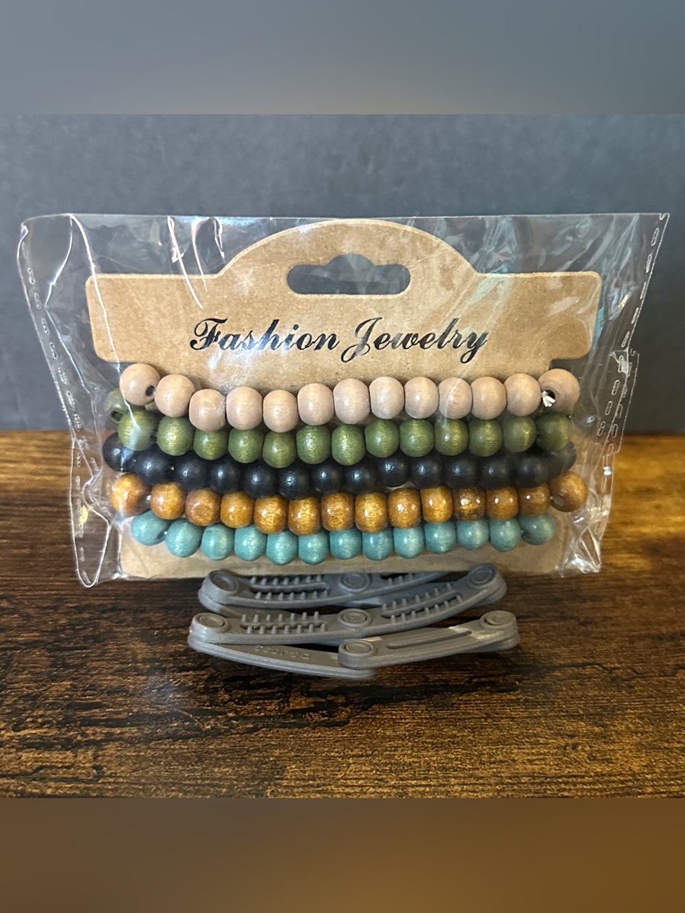 Wood Bead Bracelet Set – Earthy Boho Colors